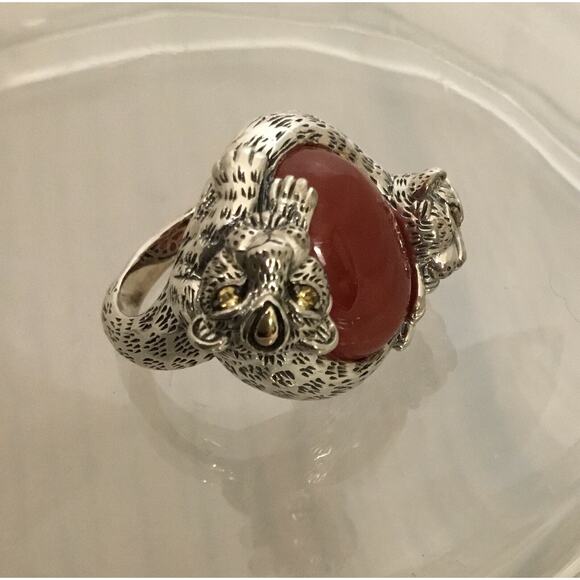 Vintage JOHN HARDY JAI 925/14k Carnelian/Citrine Double LEOPARD RING Sz 7.5 Rare - Picture 11 of 11